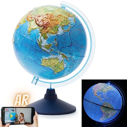 Exerz 32cm Relief Globe Illuminated with Cable Free LED Light -