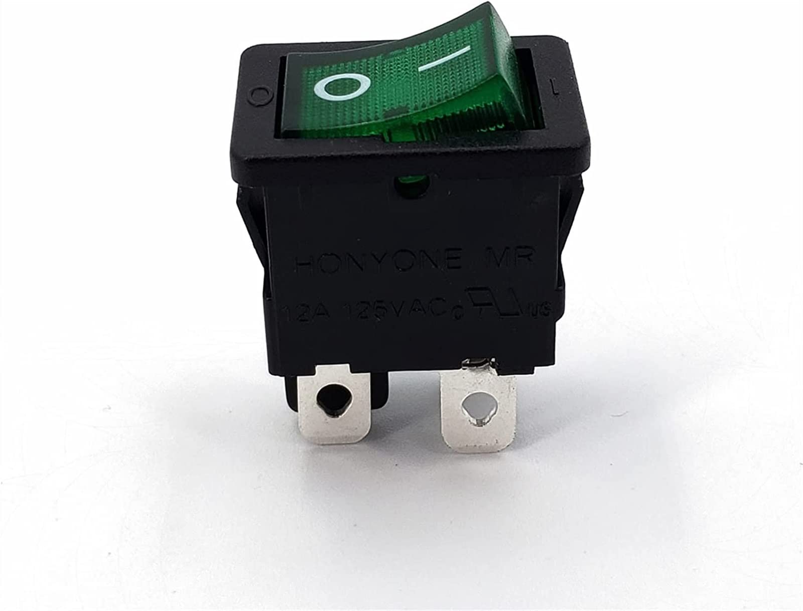 Interruptor basculante 5 uds 15x21mm MR-6B Serie 220VAC con lámpara ON-Off 4 Pines DPST Mini Interruptor basculante 12A 125VAC(5pcs Green)