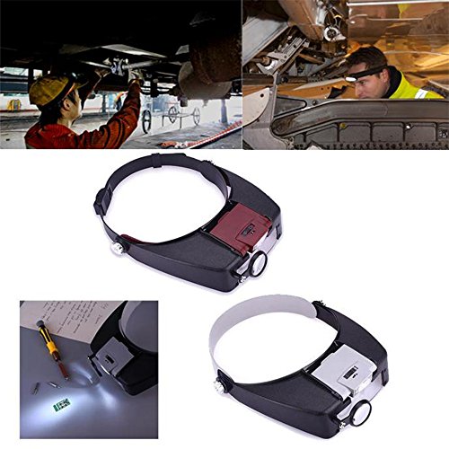 Jewelers ajustáveis ​​Head Headband Lamp Magnifier Iluminado Óculos de lupa Lupa de lente 2 LED Ligh