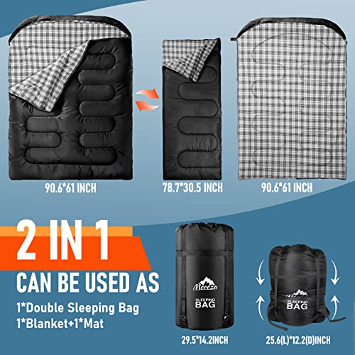 Mereza Flannel Double Sleeping Bags For Adults,Xl Queen Size Sleeping Bag For Camping Mens 2 Person Sleeping Bags For Cold Weather & Warm Two Person Sleeping Bag Hiking Backpacking #TOP5