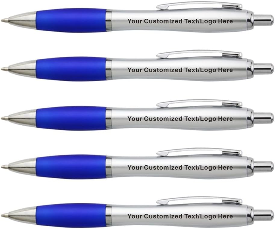 FOTN Personalized Custom Pens with Name Engraved Logo Text Pen, Pack of 50 Customized Smooth Writing Pens Personalization Gift for Campaign Advertising, Blue
