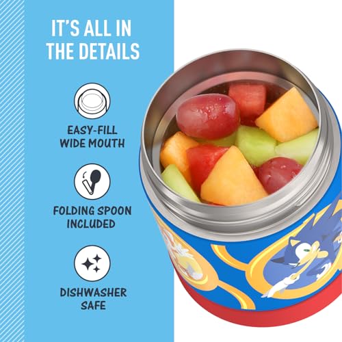 Image of THERMOS FUNTAINER Kids Food Jar with Spoon, 10oz, Sonic the Hedgehog | Kid-Friendly Stainless Steel Insulated Food Container, Keeps Food Hot or Cold Longer for School & Play, BPA Free