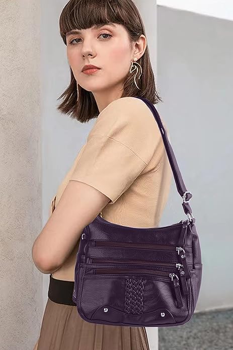 ELDA 10 Pockets Crossbody Purse for Women Medium Pocketbooks Ladies Soft PU Leather Shoulder Bag Ladies Top Handle Satchel3