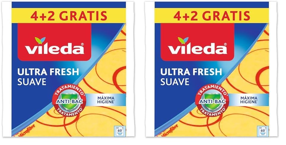 Vileda 142010 - Bayetas Suaves, 30% microfibras, 4 Unidades + 2 Unidades Gratis (Paquete de 2)