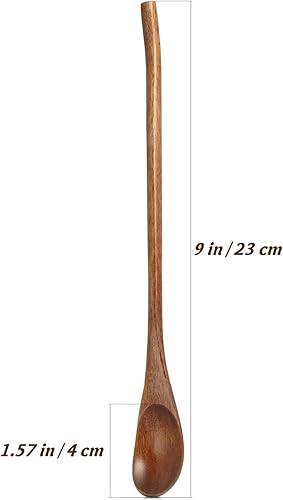 Vista 21 de Operitacx 6 cucharas de madera para mezclar, mango largo, marrón, rústico, cucharas de café y té