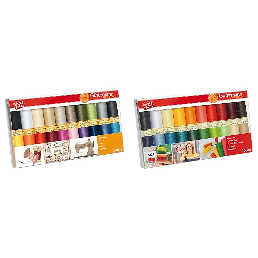 Gutermann GUT_734520-1 Fadenset: Baumwolle C Nr. 50: 20 Stück, Mehrfarbig, NA & Nähfaden-Set mit 20 Spulen Allesnäher 100 m in Inges Lieblingsfarben