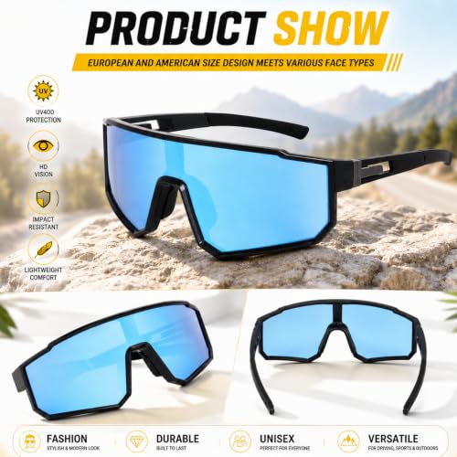 Image of Dervin One Piece Shield Sports Oversized Visor Polarized Sunglasses for Men Women, Outdoor Cricket Cycling Hiking Fishing Sunglasses