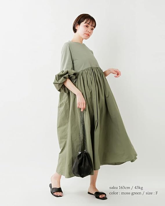 Amazon Co Jp ユニヴァーサルセブン Universal Seven Usaコットンギャザー切り替えワンピース F アイボリー Col 013 Us211ct013 F 013 服 ファッション小物