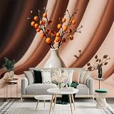 Adesivo da parete di dimensioni personalizzate, rami di bacche arancioni in vaso di ceramica minimalista, sfondo morbido drappeggio, per decorazione murale, decalcomanie da parete peelandstick.
