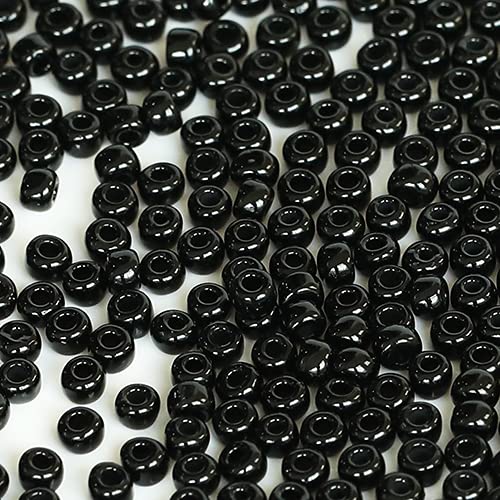 Tibaoffy Size 6/0 Crafts Glass Seed Beads 4mm Black Beads for Jewelry Making (Total About 100g About 1200pcs)