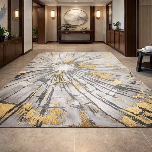 Generico Tappeto,Astratto moderno giallo, grigio, bianco, 160 x 160 cm, Soggiorno Camera da Letto Divano Protezione del Pavimento,