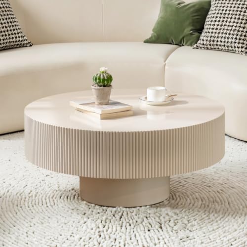 Table basse en bois cannelé ronde table d'appoint salon petit espace - 2
