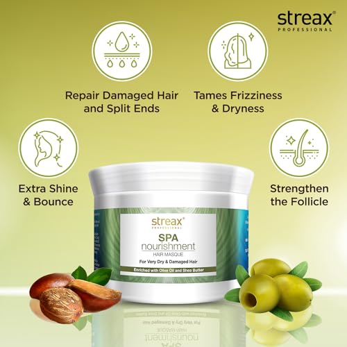 Image of Streax Professional Spa Nourishment Hair Masque For Women|For Very Dry & Damaged Hair|With Olive Oil & Shea Butter|Moisturises, Revitalizes & Helps Strengthen Chemically Treated Hair|200G,1 Count