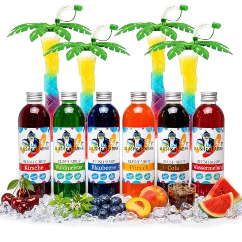 Sirup Partyset 6 x 250ml + 4 Palmen Grün für Slush, Getränke Hergestellt ohne AZO und Glycerin | Slushy selber machen...