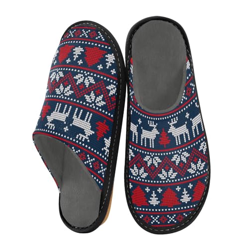 visesunny Women Men's Fuzzy Slippers Plush Warm Winter Christmas Reindeer Pattern Cozy House Slippers Comfy Indoor Shoes