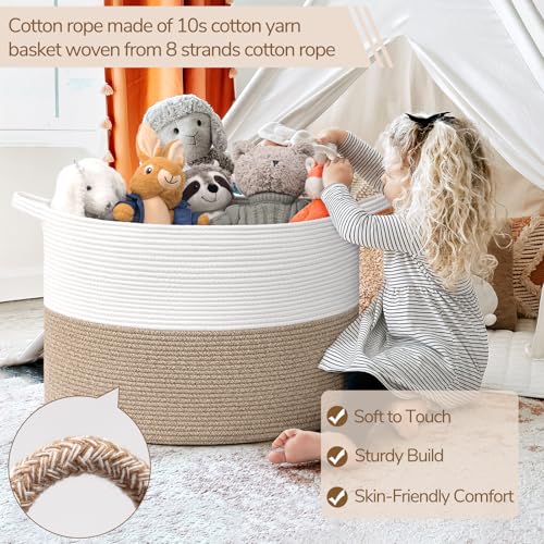 Image of INDRESSME 115L Extra Large Blanket Basket, Soft Cotton Rope Storage Baskets for Organizing Living Room Decor Toy Storage for Kids,Decorative Woven Basket for Laundry & Towels, Light Brown