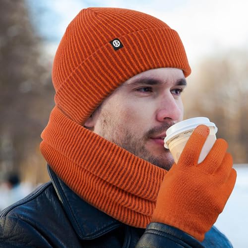 Conjunto de invierno polar a rayas con gorro y bufanda térmica para el frío 4