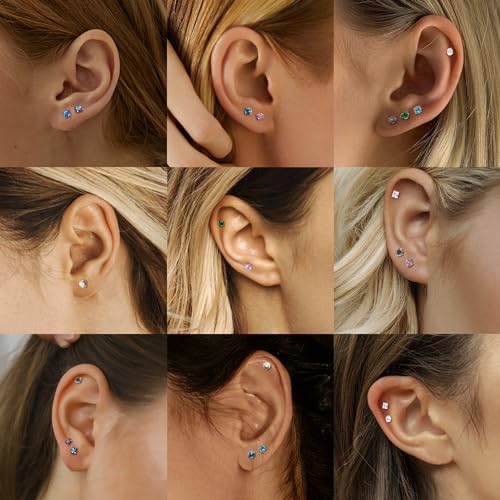 YADOCA 21 Pairs Hypoallergenic Surgical Steel Stud Earrings for Women Men Tiny Small CZ Opal Moonstone Turquoise Earrings Studs Set Piercing Jewelry4