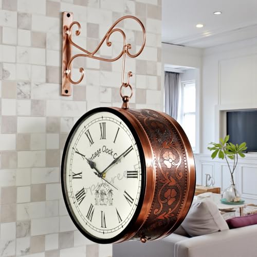 Image of Vintage Clock Handcrafted Double Side Wall Clock 1 Year Warranty / 65472-12-RR