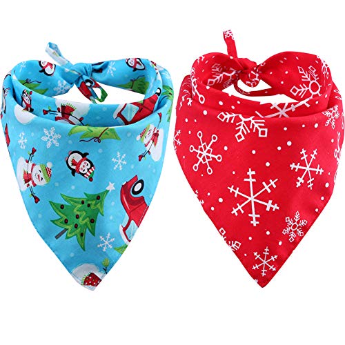 KZHAREEN 2 Pack Christmas Dog Bandana Reversible Triangle Bibs Scarf Accessories for Dogs Cats Pets Animals