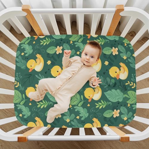 Image of Caikeny Fitted Crib Sheet for Boys Girls Ducks Lear Green Yellow Flower Baby Crib Sheets Bassinet Sheets Crib Mattress Bed Sheets for Toddler Newborn Infant 27 x 39 in