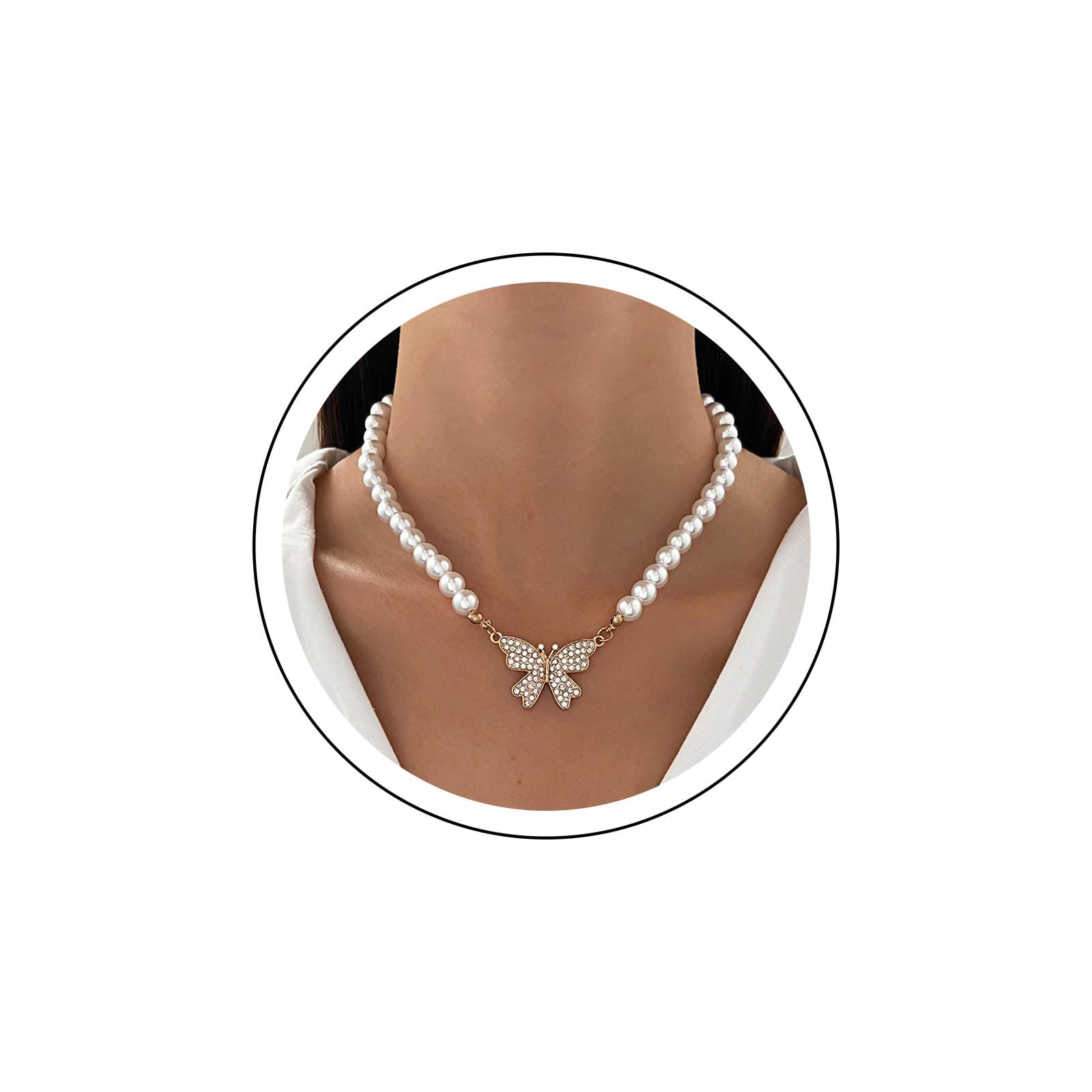Cybche Boho Collana a Farfalla in Cristallo Nero Con Perline - Collana Girocollo a Strati Con Ciondolo in Oro