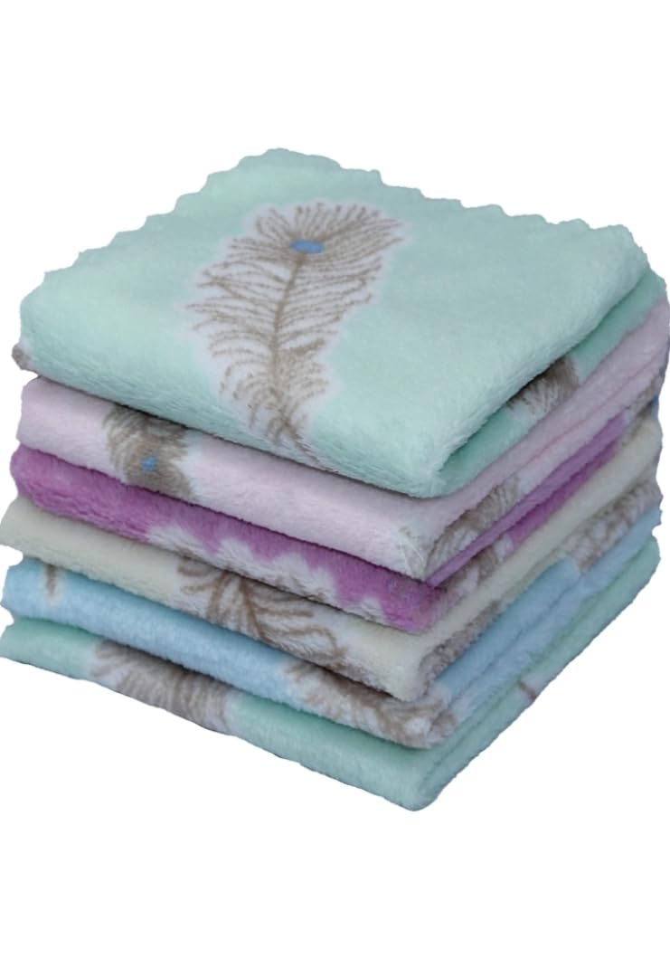 T TRENDY MART Microfiber Face Towels, Feather Print Design, 30 x 30 cm, Set of 4, Pastel Colors-image-28