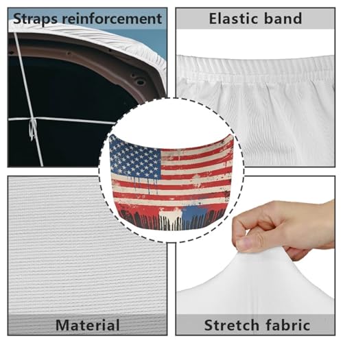 Image of 59x39 Inch Hood Cover for Compact Cars SUV Sedans Trucks, American Flag Design Waterproof Stretchable Car Hood Wraps Auto Banner Auto Dcorative Accessories