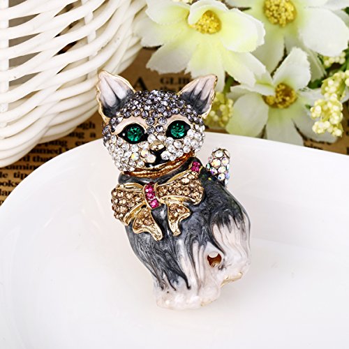 Image of EVER FAITH Austrian Crystal Lovely Plump 3D Bowknot Cat Brooch Enamel Pet Animal Kitten Brooches Dress Suit Sweater Scarves Accessoriesfor Women