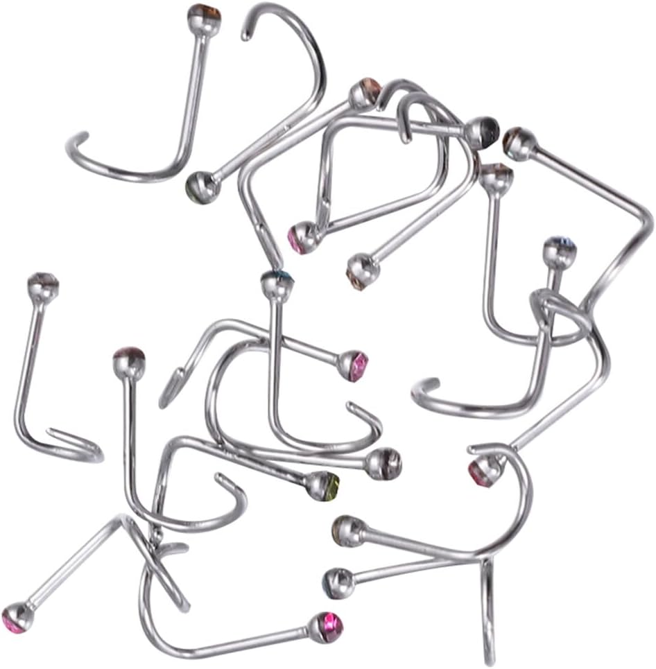 Baluue 20pcs Nose Rings Studs, Titanium Steel Screw Piercing Jewelry