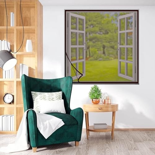 Image of LifeKrafts Standard Size Pre-Stitched Polyester Window Mosquito Net | 80 GSM, Readymade with Self-Adhesive Hook Tape | Fits All Window Types | 150x150cm /59x59 Inches /4.92x4.92 Feet, Color-Brown