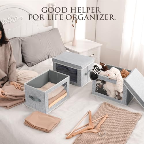 Image of Homsorout Stackable Storage Bins with Lids - Medium Storage Box with Lids, Foldable Storage Bins, Wardrobe Clothes Organizer with Window, Cubes Storage Bins for Living Room, 6 Pack, Blended