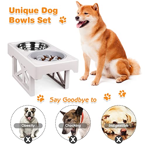 Elevated Slow Feeder Dog Bowls, 3 Heights Adjustable Raised Pet Food Bowl Stand With Slow Feeder 2 Stainless Steel Food Water Bowls, Elevated Dog Bowls For Large Medium And Small Cats And Dog #TOP4
