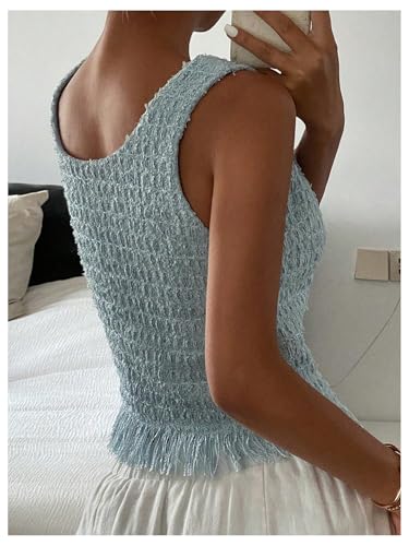 GORGLITTER Women's Tweed Button Up Crop Blazer Vest Sleeveless Fringe Business Casual Work Tank Jacket Tops 20253