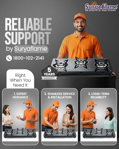 Surya Flame Creta Pro Gas Stove 4 Burners Glass Top | 5 Years Warranty | 4 Burner Stove, 4 Burner Gas Stove Glass Top with Experia Burners, Jumbo... - Image 7