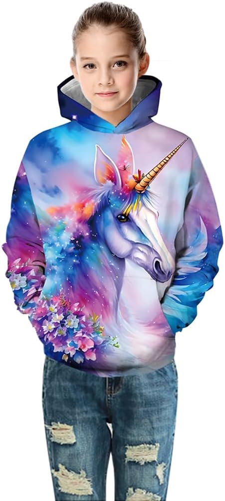 Ainuno Girls Hoodies,Unicorn Hoodie for Girls Kids Pullover Sweatshirts Cute Clothes - Image 2