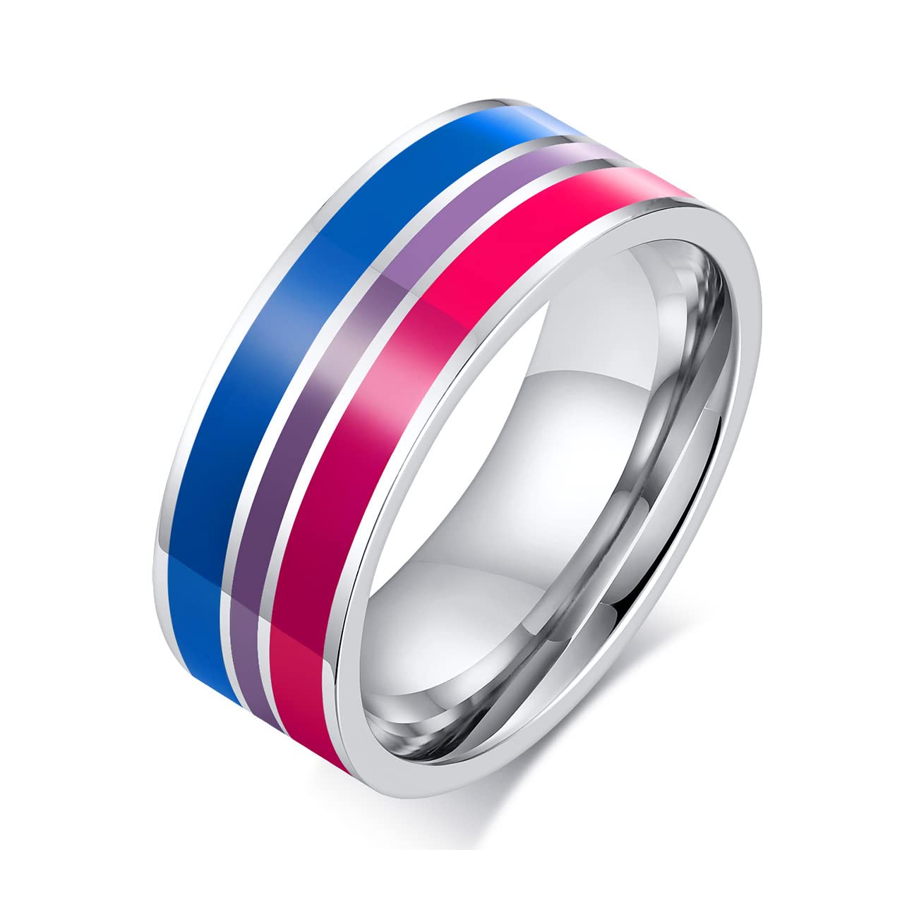 Stainless Steel Rainbow 8mm Colorful Ring for Men & Boys – Anti-Allergy, Modern Design, Durable and Comfortable, Pride Ring-image-32