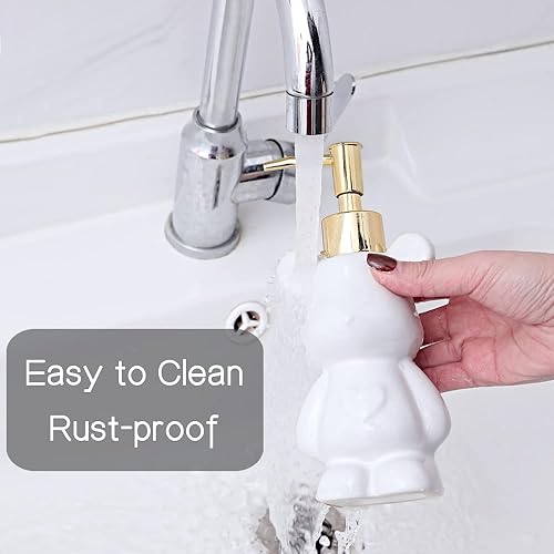 Miniatura 2 de Dispensador de jabón de baño pequeño con bomba, bonito diseño en forma de oso, dispensador de jabón líquido de cerámica (blanco)
