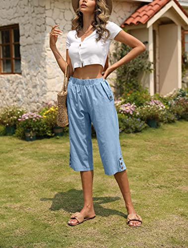 Image of Veatzaer Women's Elastic Waist 3 /4 Capri Harem Pants with Pockets Casual Loose Solid Yoga Trousers S-XXL