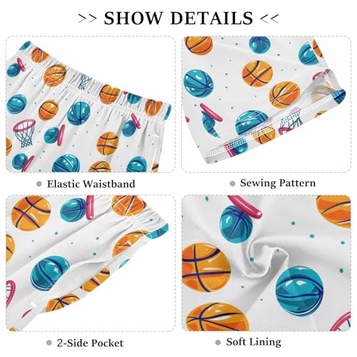 ALAZA Basketball Ball Polka Dot Pajama Shorts Elastic Waist Casual Sleep Shorts with Pockets Size 6-143