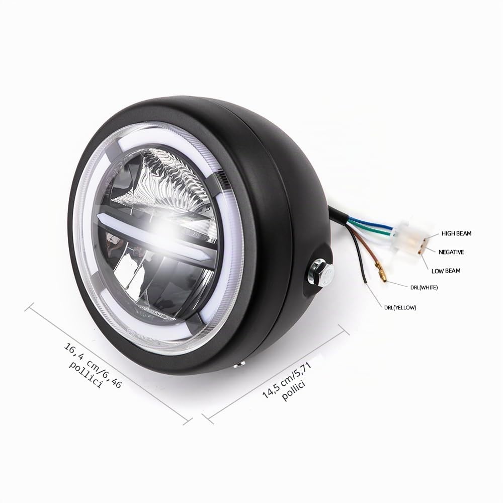 Faro anteriore a LED da moto, 6,46 pollici, per Cafe Racer Bobber Chopper con DRL