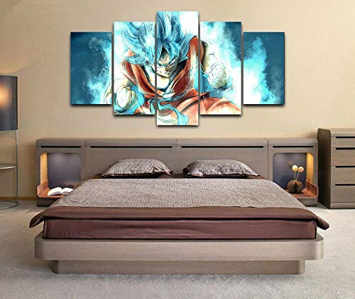 Cuadro Dragonball Super Goku Super Saiyan Azul XXL Impresiones En Lienzo 5 Piezas Cuadro Moderno En...
