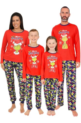 The Grinch Merry Grinchmas - Pijama rojo largo familiar de Navidad a juego, 46-48
