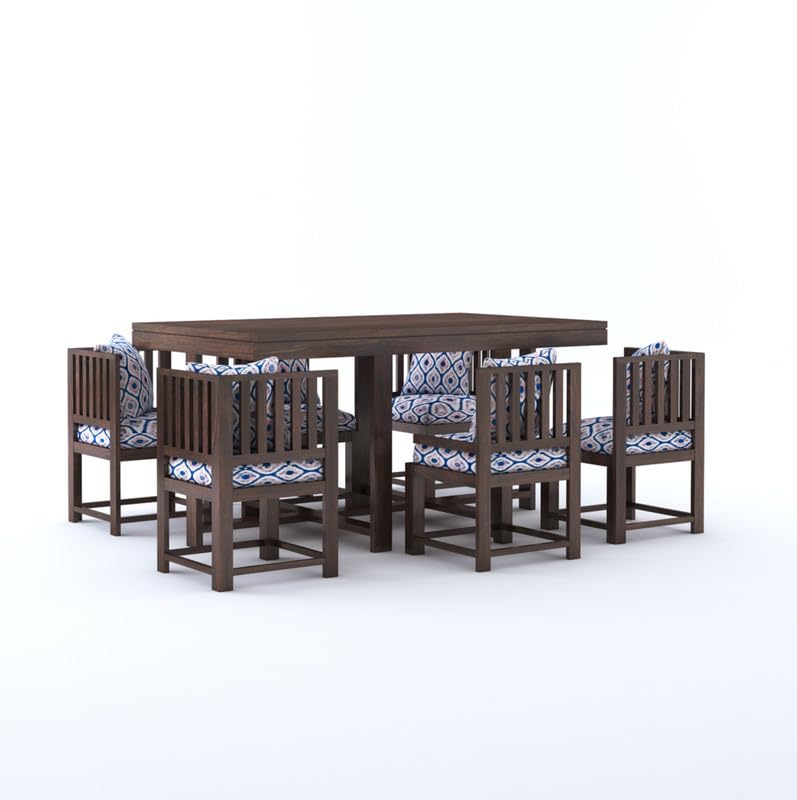 Image of Sheesham Wood 6 Seater Dining Table with 6 Chairs for Living Room Home Dining Room Office Wooden Dininig Set (Walnut Finish)