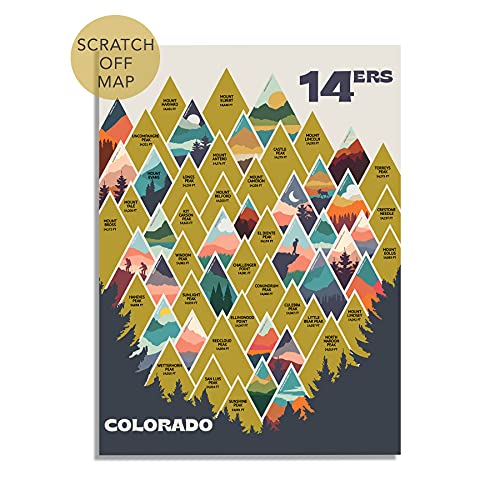 Colorado Fourteeners Scratch Off Map - Colorado Poster features 14ers Mountain Peaks - Scratch Off...