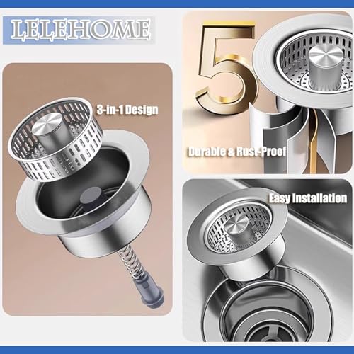 Colador y tapón de fregadero 3 en 1 de acero inoxidable LeLehome miniatura 6