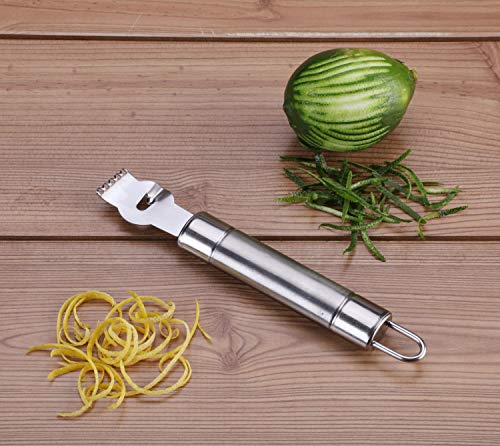 Yueshico Lemon Zester Grater - Stainless Steel Lemon Twist Tool with Channel Knife and Hanging Loop, Orange Citrus Kitchen Peeler Tool