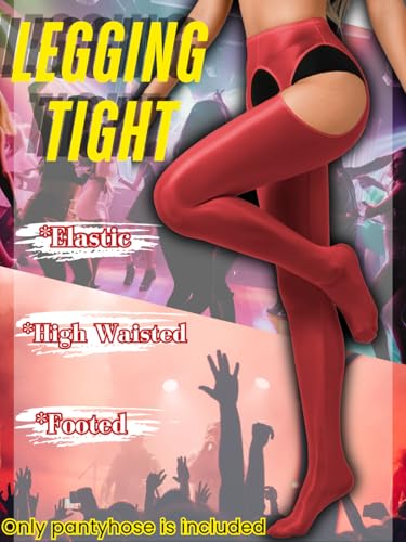 Image of ChiaoLezhee Sexy Shiny Tights, Sheer High-Waisted, Suspender Pantyhose For Women Rave Party Outfits Leggings Pants Exotic