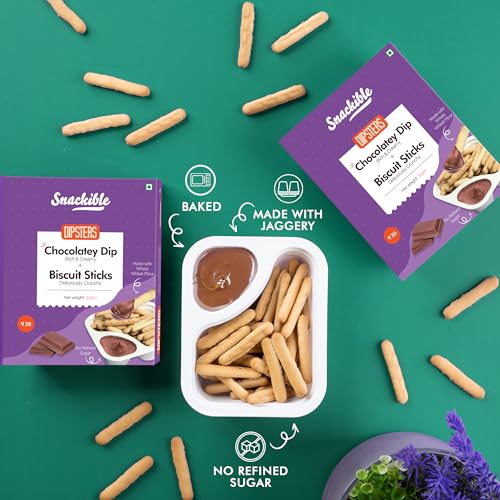 Image of Snackible Dipsters Chocolatey Dip with Biscuit Sticks (Pack of 24) - 24x30gm | Baked | Biscuits & Dip | Chocolate | Healthy Dip
