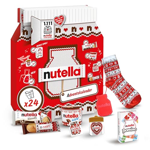 Nutella Adventskalender 2025, eine Schokoladen-Adventskalender-Alternative mit 24 festlichen Leckereien und nutella Mini-Geschenken für Kinder und Erwachsene